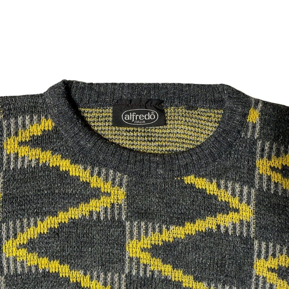 Vintage Alfredo Sweater Large Made In Italy Knit Acrylic Yellow Gray‎ - Picture 3 of 6